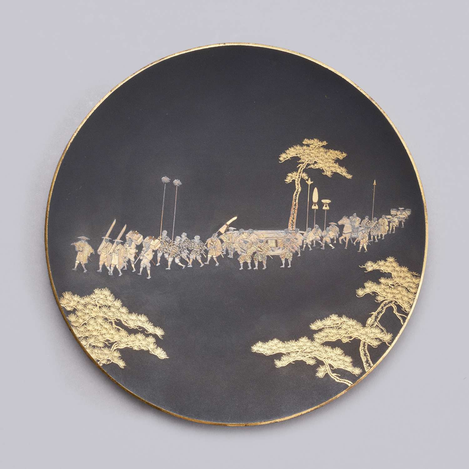 Japanese iron damascene dish signed Komai Kyoto Meiji period
