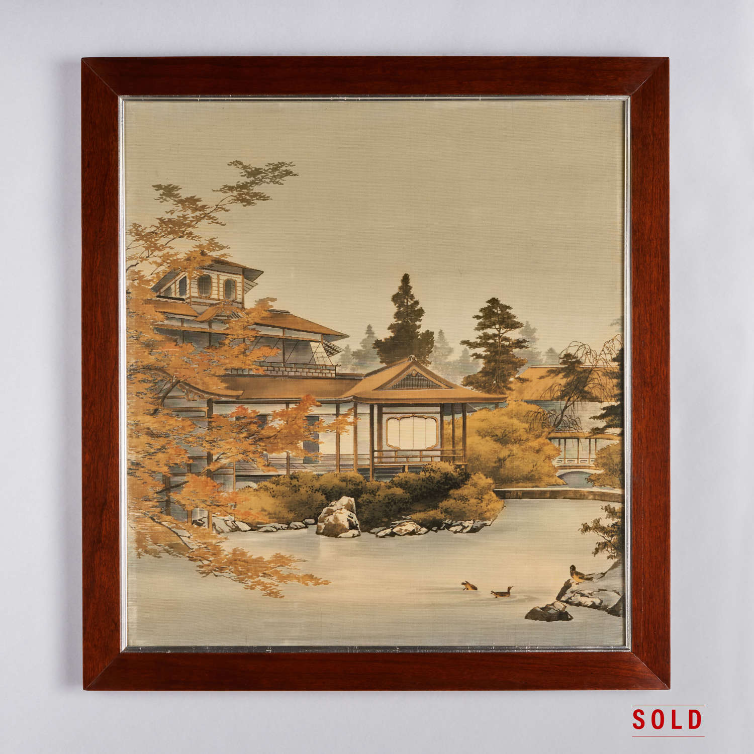 Japanese Yūzen-Birodo cut velvet of a temple Meiji period
