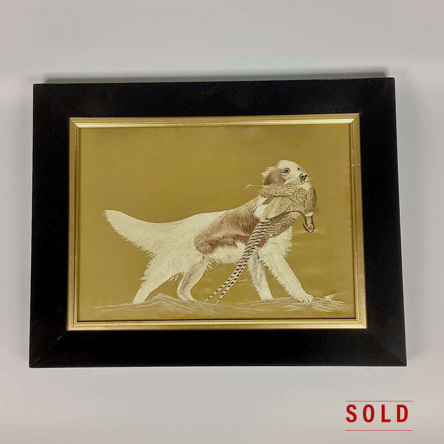 Japanese silk embroidery of a hunting dog Meiji period