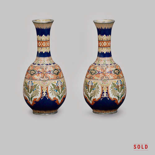 Japanese pair cloisonné enamel vases signed Kuhn & Komor Meiji period