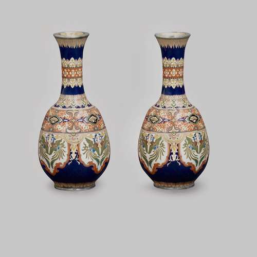 Japanese pair cloisonné enamel vases signed Kuhn & Komor Meiji period