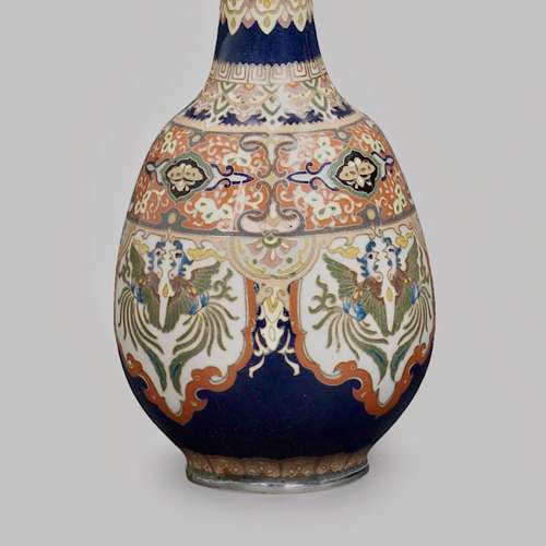 Japanese pair cloisonné enamel vases signed Kuhn & Komor Meiji period