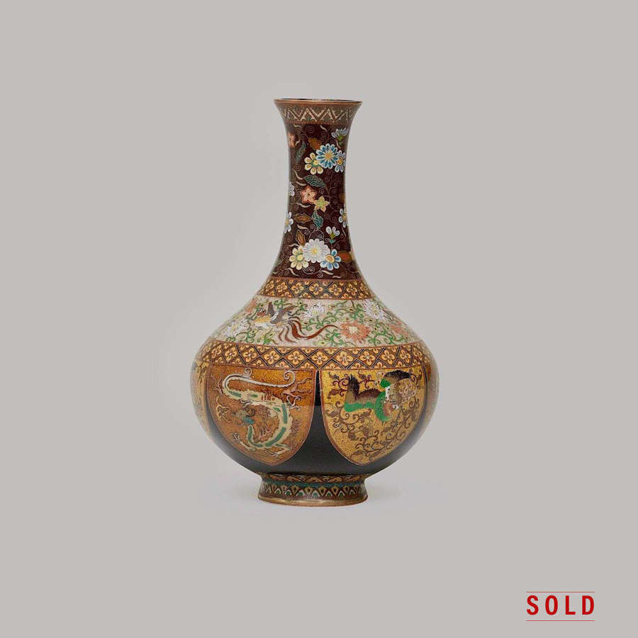 Japanese cloisonné enamel vase with Hō-ō birds Meiji period