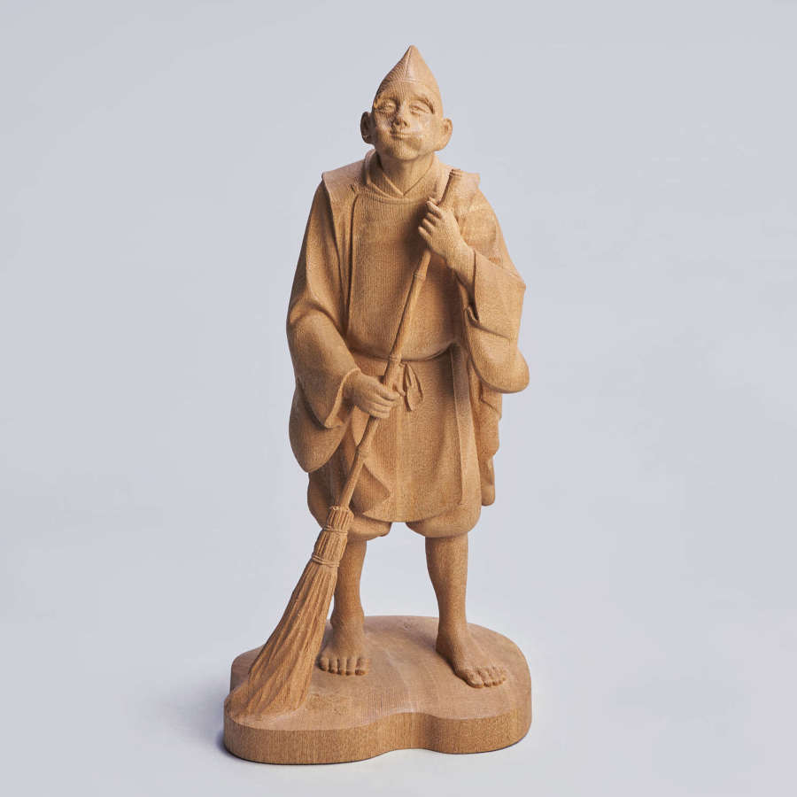 Japanese wood carving of a Shinto priest signed Choshun Shōwa period