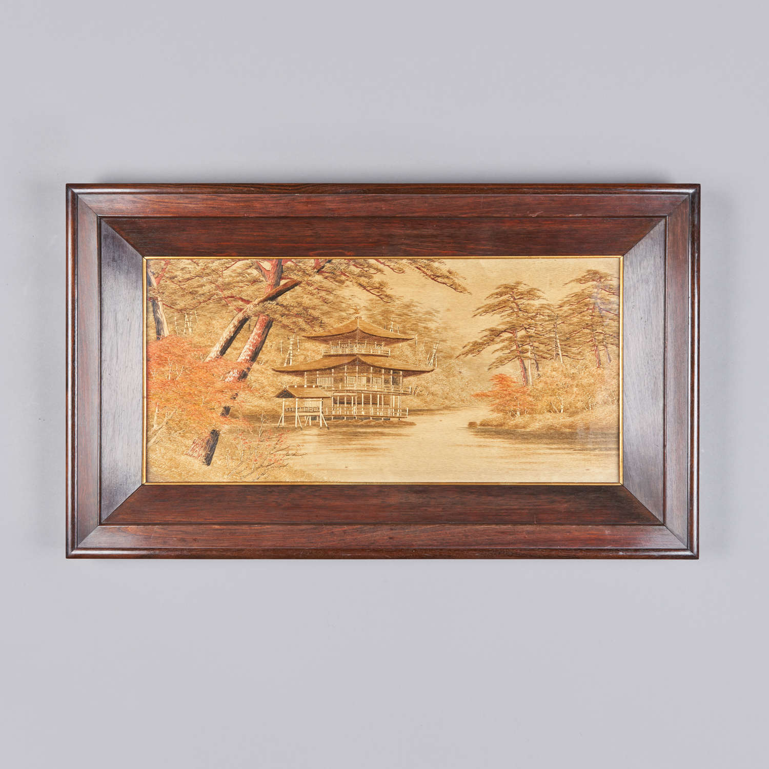 Japanese silk embroidery of Kinkaku-ji Temple late Meiji period