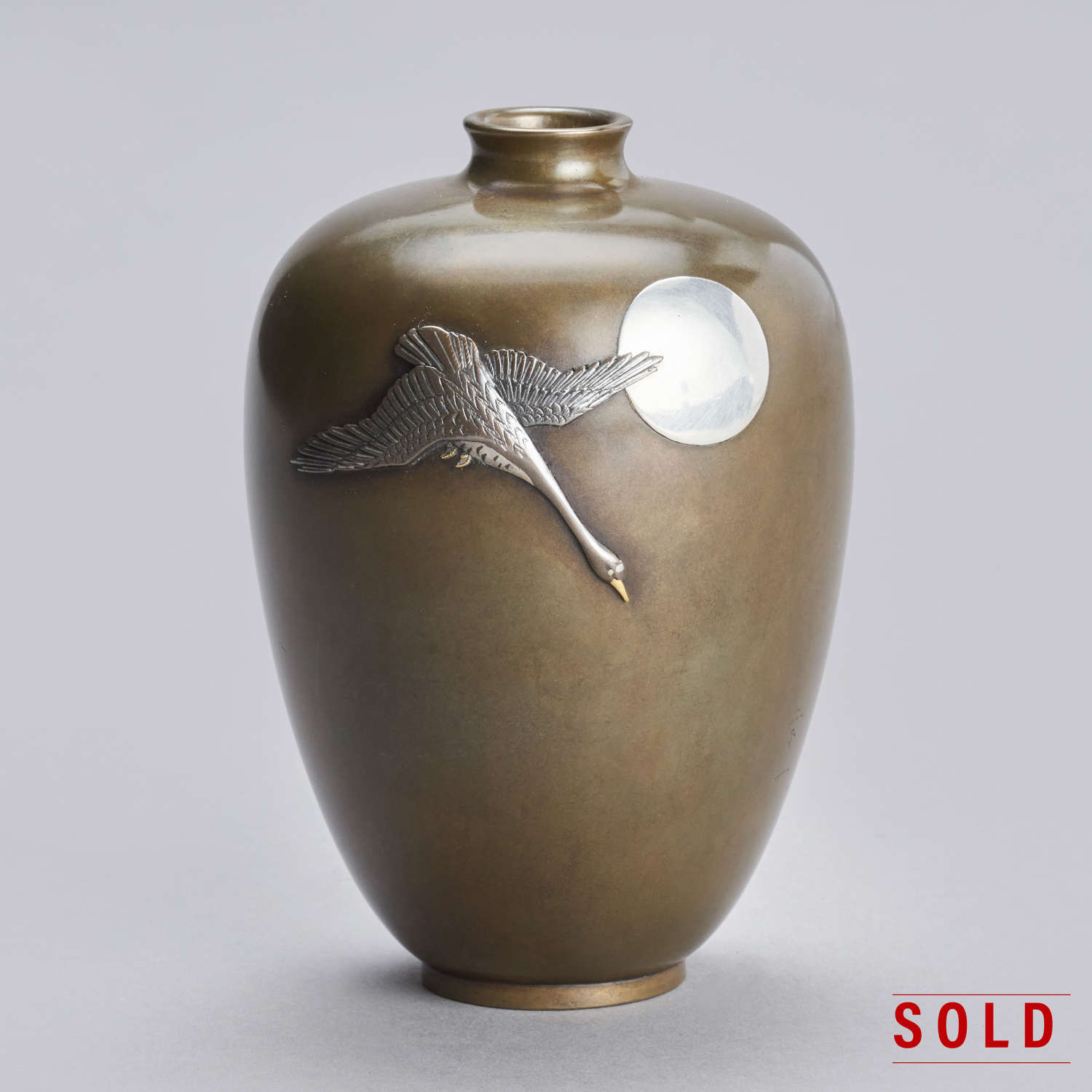Japanese bronze vase with wild goose and moon signed Iida Meiji period