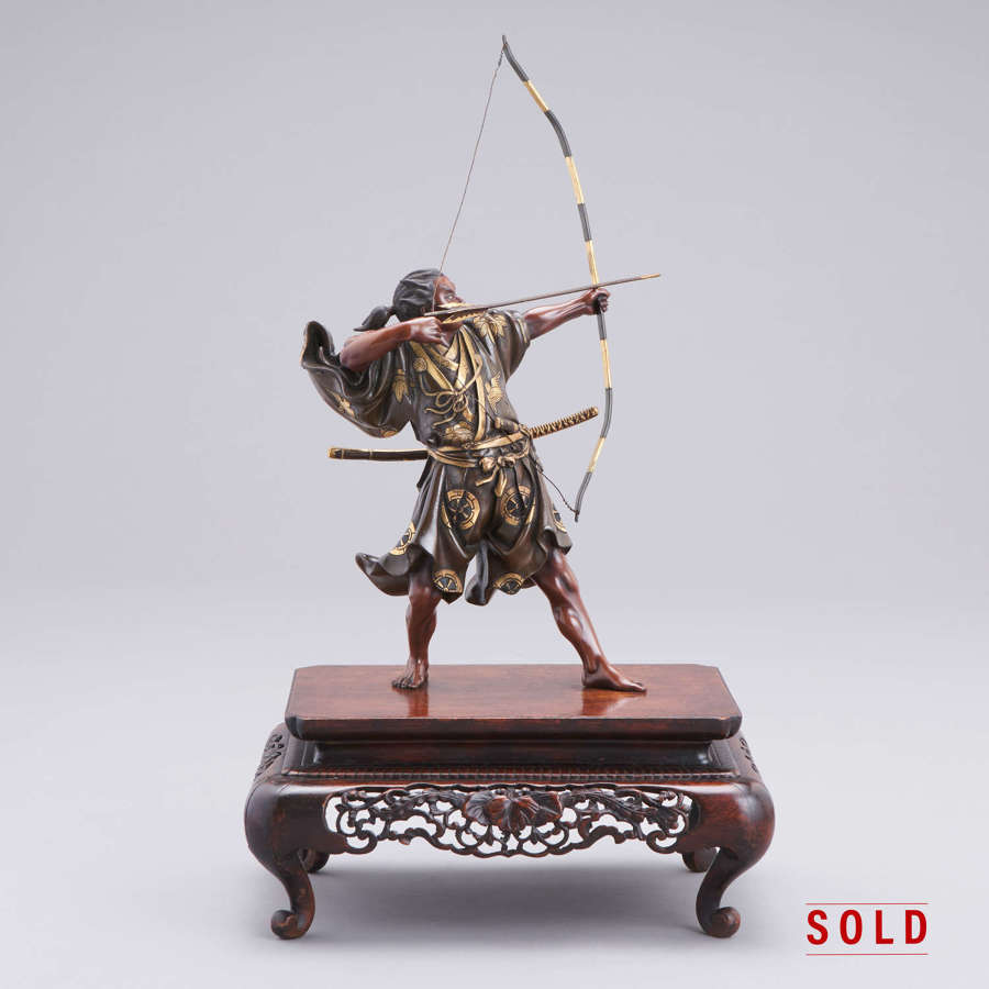 Japanese bronze Samurai archer signed Gyōkō Meiji period