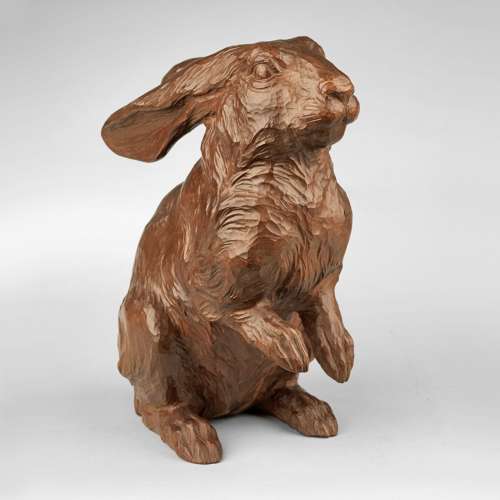 Japanese wood okimono pair of hares signed Mogi Hirotsugu Shōwa period