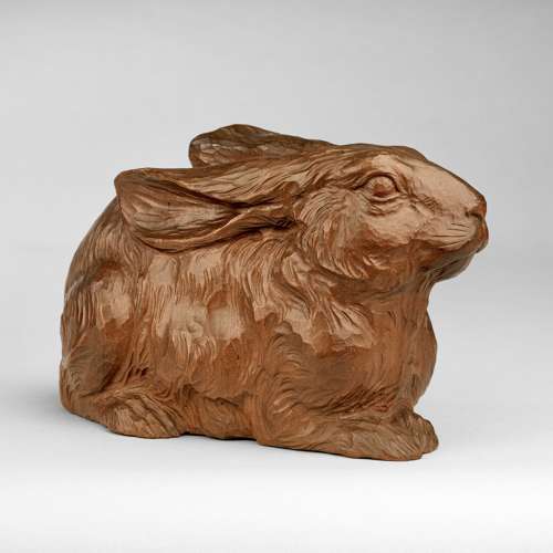 Japanese wood okimono pair of hares signed Mogi Hirotsugu Shōwa period
