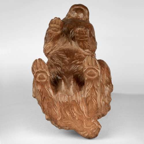 Japanese wood okimono pair of hares signed Mogi Hirotsugu Shōwa period
