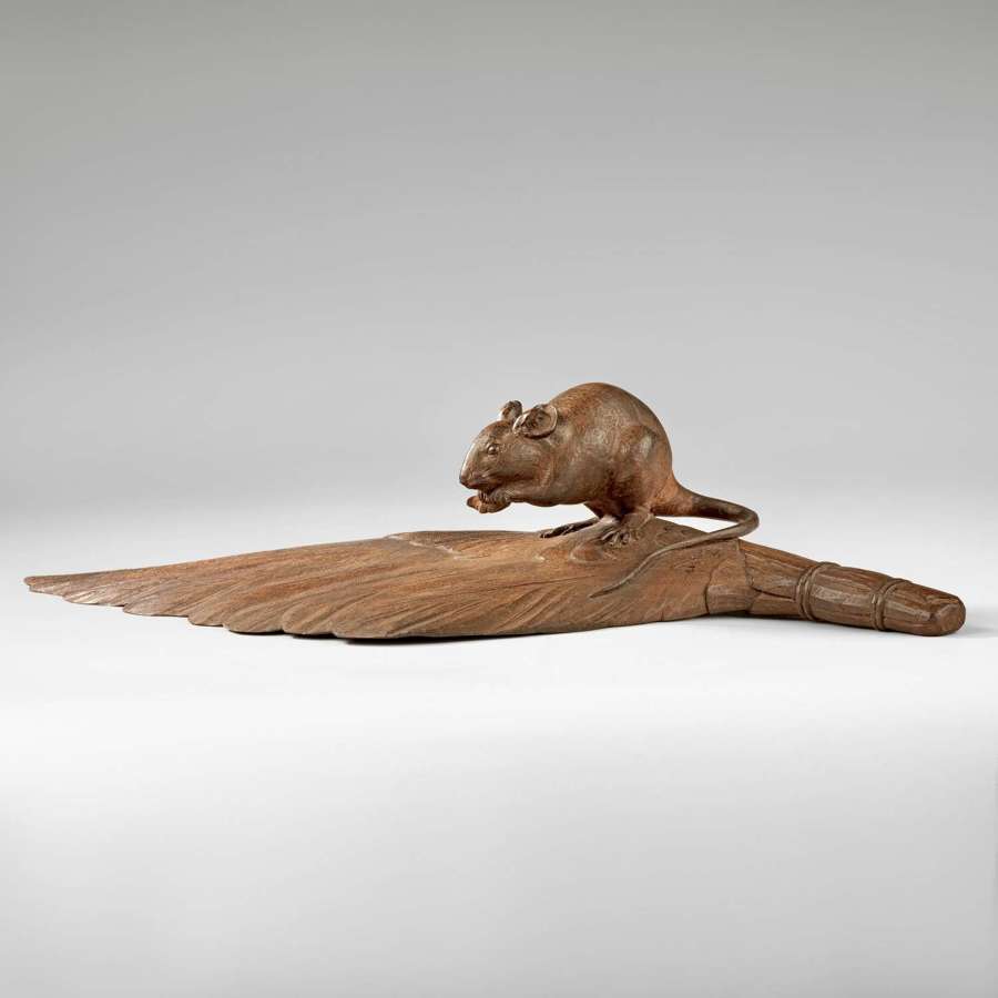 Japanese wood okimono of a rat signed Hosei Meiji period