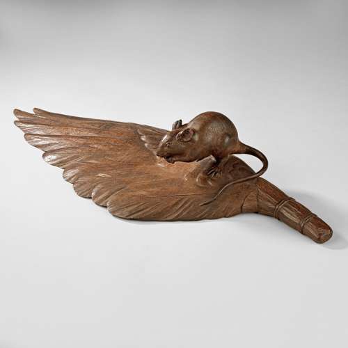 Japanese wood okimono of a rat signed Mori Hosei Meiji period