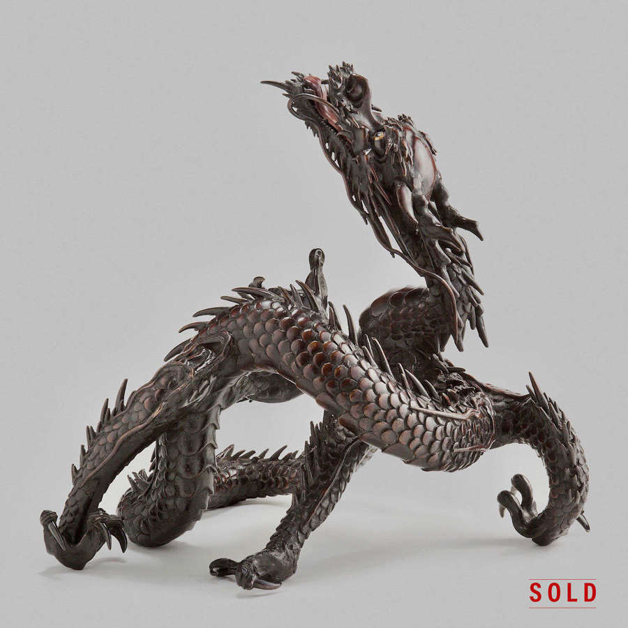 Japanese bronze coiled dragon Meiji period