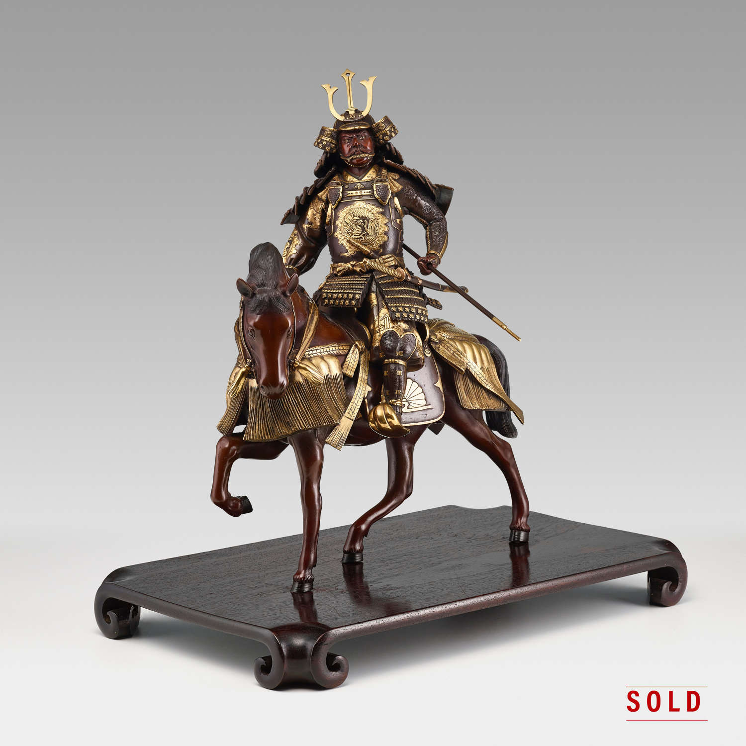 Japanese Samurai on horseback signed Yoshimitsu Meiji period