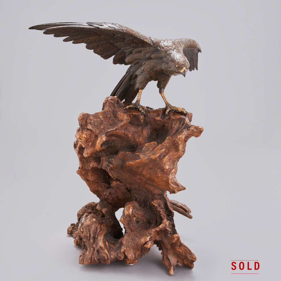 Japanese bronze hawk signed Gyoko Meiji period