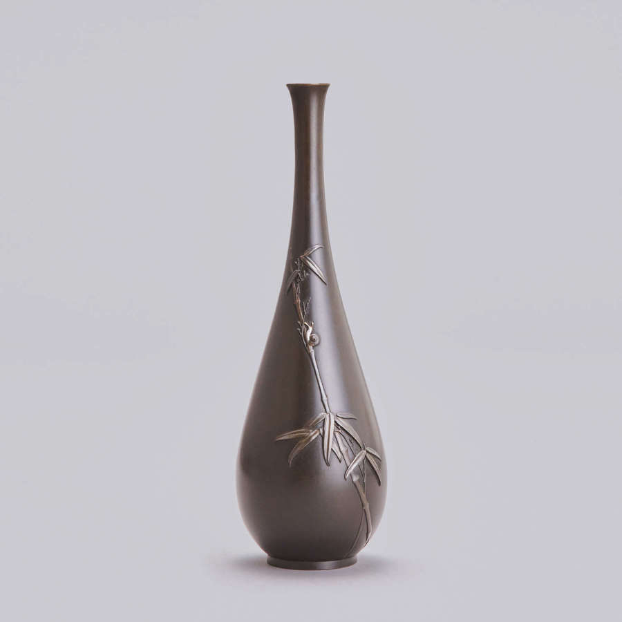 Japanese inlaid bronze vase signed Miyabe Atsuyoshi Meiji period