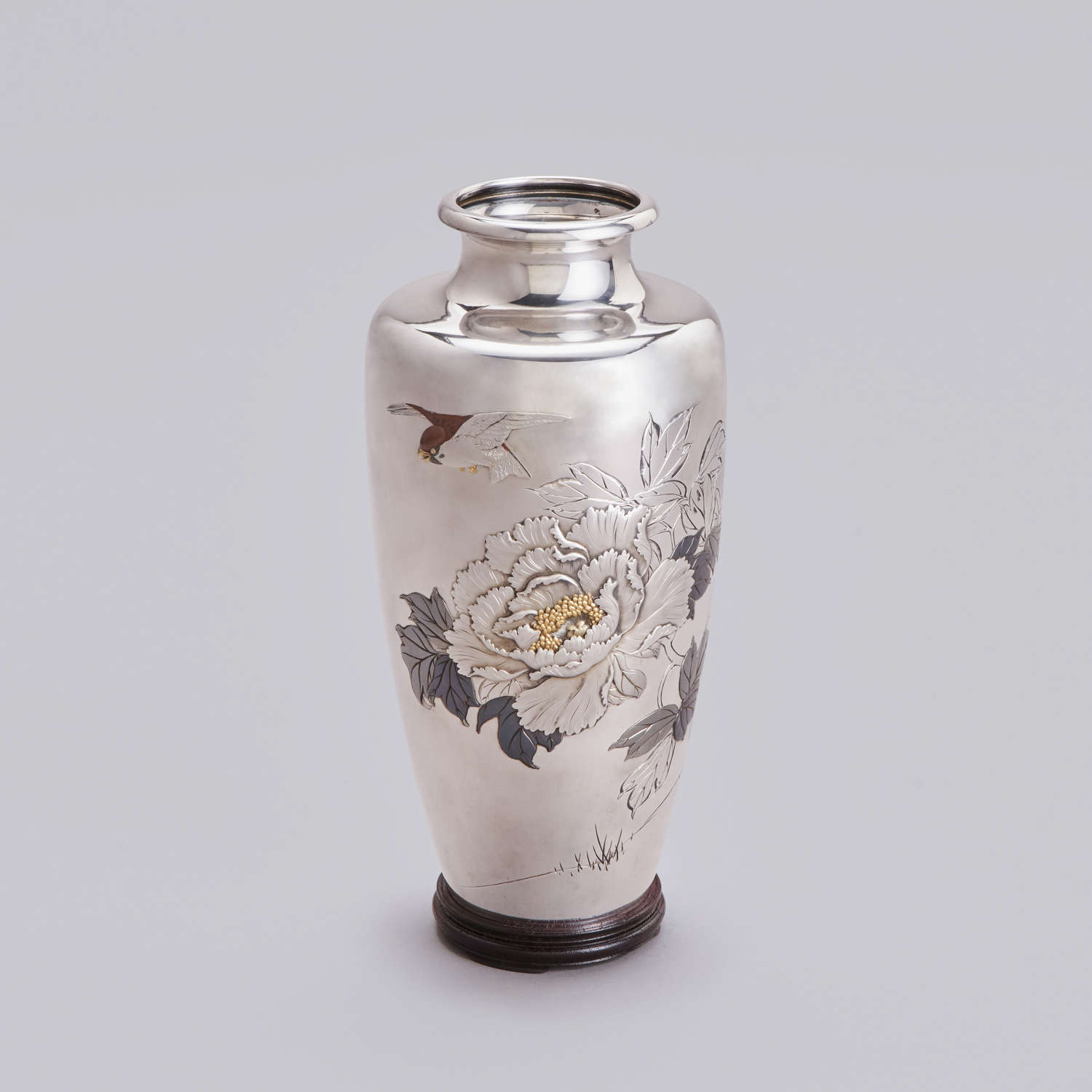 Japanese silver vase signed Hiroteru and Jungin mark Taishō period