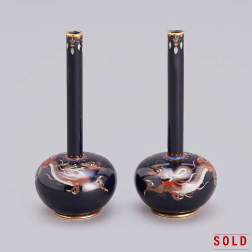 Japanese pair cloisonné enamel vases signed Ota Tameshirō Meiji period