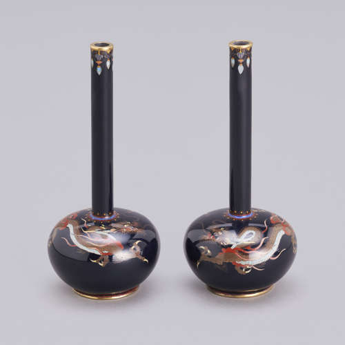 Japanese pair cloisonné enamel vases signed Ota Tameshirō Meiji period