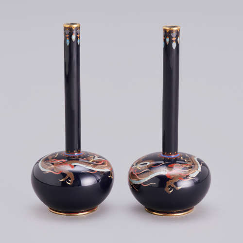 Japanese pair cloisonné enamel vases signed Ota Tameshirō Meiji period