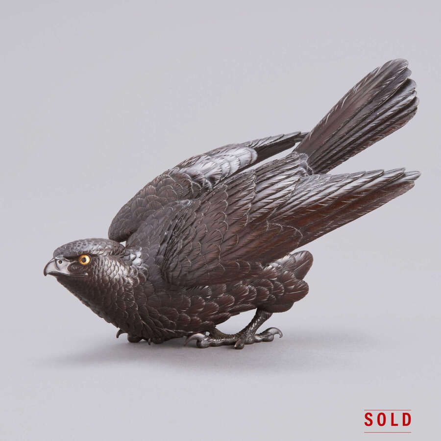 Japanese bronze hawk signed Maruki Meiji period