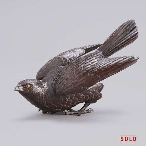 Japanese bronze hawk signed Maruki Meiji period