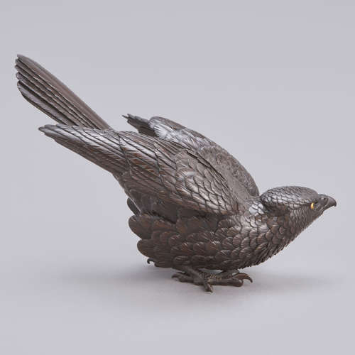 Japanese bronze hawk signed Maruki Meiji period