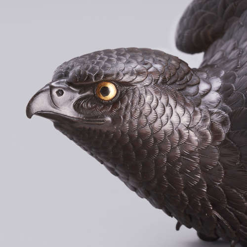 Japanese bronze hawk signed Maruki Meiji period