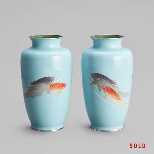 Japanese pair cloisonné enamel vases by Gonda Hirosuke Taishō period