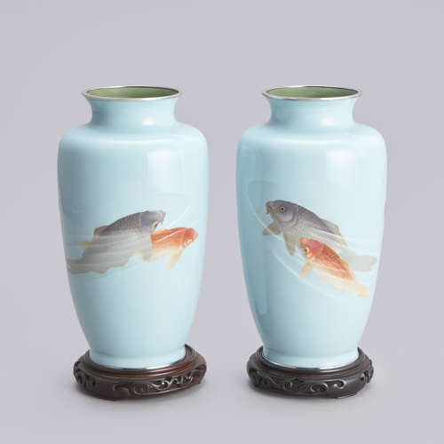Japanese pair cloisonné enamel vases by Gonda Hirosuke Taishō period