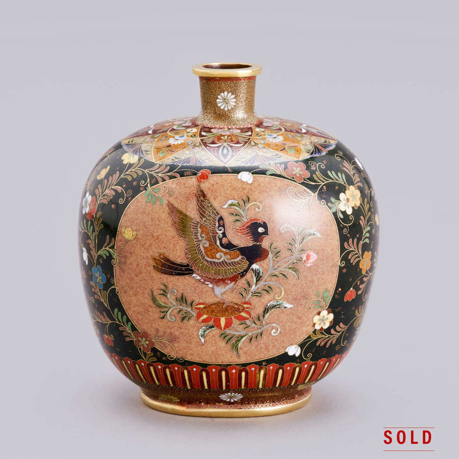 Japanese cloisonn&eacute; vase with birds by Namikawa Yasuyuki Meiji period
