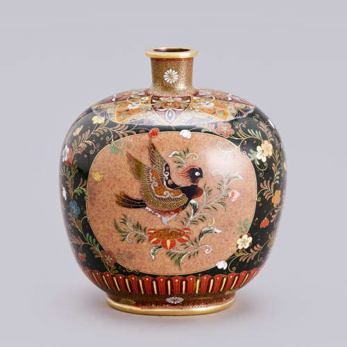 Japanese cloisonné vase with birds by Namikawa Yasuyuki Meiji period