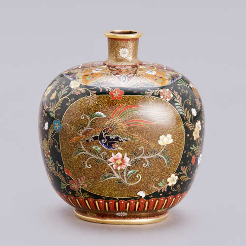Japanese cloisonné vase with birds by Namikawa Yasuyuki Meiji period