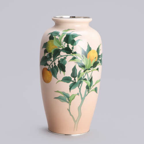 Japanese cloisonné vase with oranges signed Andō Jūbei Shōwa period