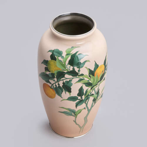 Japanese cloisonné vase with oranges signed Andō Jūbei Shōwa period