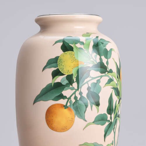 Japanese cloisonné vase with oranges signed Andō Jūbei Shōwa period