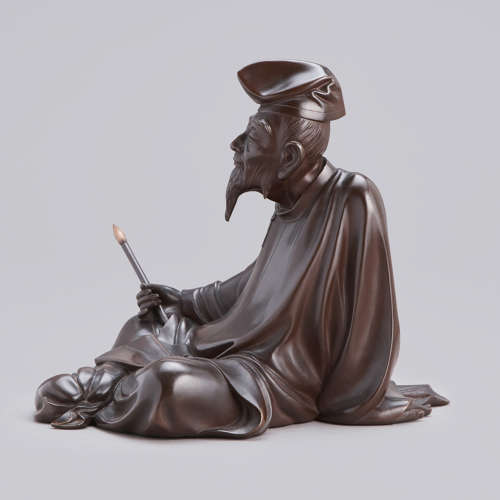 Japanese bronze of Kakinomoto no Hitomaro signed Shinzan Taishō period