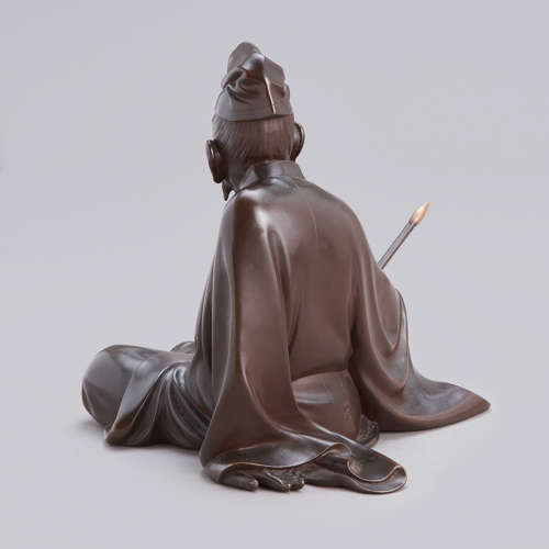 Japanese bronze of Kakinomoto no Hitomaro signed Shinzan Taishō period
