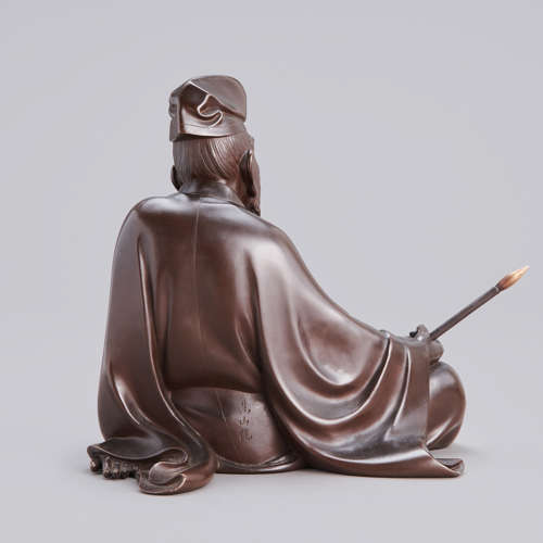 Japanese bronze of Kakinomoto no Hitomaro signed Shinzan Taishō period