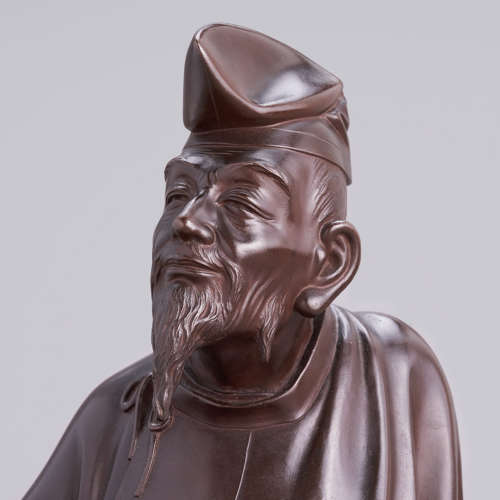 Japanese bronze of Kakinomoto no Hitomaro signed Shinzan Taishō period