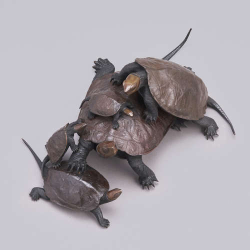Japanese bronze group of five turtles signed Hori Issei Shōwa period