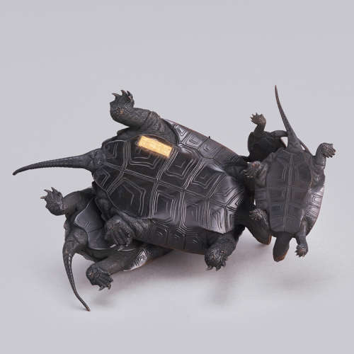 Japanese bronze group of five turtles signed Hori Issei Shōwa period