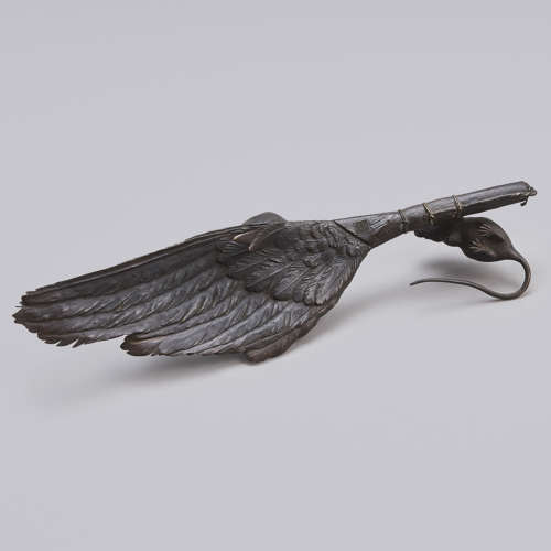 Japanese bronze rats on a feather brush signed Toko Meiji period