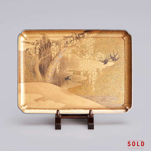 Japanese gold lacquer tray with cherry blossoms Meiji period