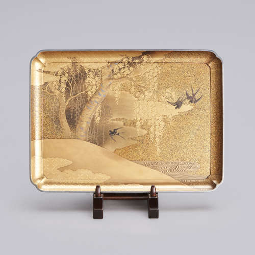Japanese gold lacquer tray with cherry blossoms Meiji period