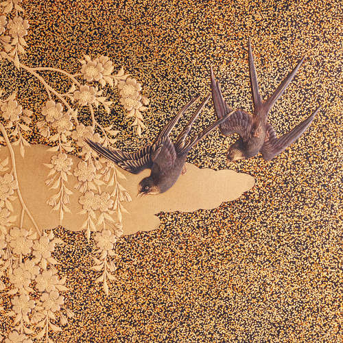 Japanese gold lacquer tray with cherry blossoms Meiji period