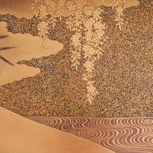 Japanese gold lacquer tray with cherry blossoms Meiji period