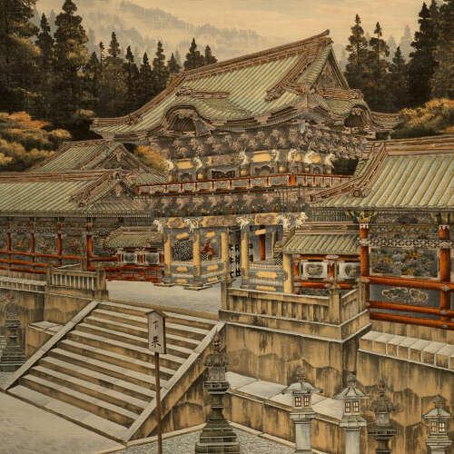 Japanese Yūzen-Birodo cut velvet of the Tōshō-gū shrine Meiji period