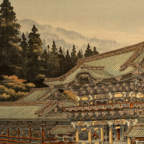 Japanese Yūzen-Birodo cut velvet of the Tōshō-gū shrine Meiji period