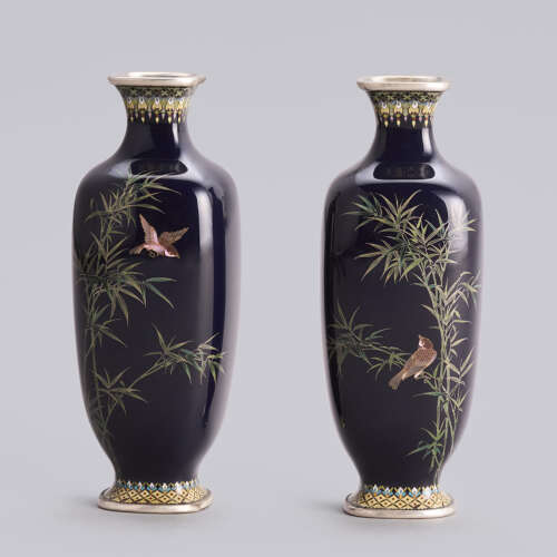 Japanese pair of cloisonné enamel vases signed Hayashi Kodenji Meiji period